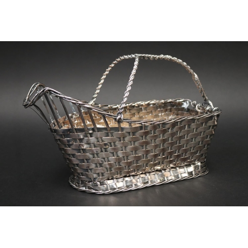 28 - Christofle basket weave wine cradle, stamped, approx 16cm H x 25cm W