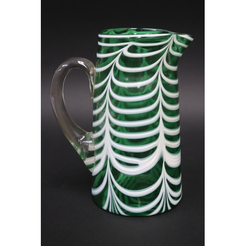 57 - Antique Victorian green glass & white enamel overlay jug, approx 20cm H