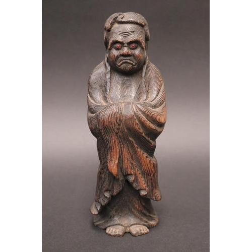 9 - Antique 19th century Japanese carved pine figure of Daruma, approx 23.5cm H x 8cm W x 7cm D