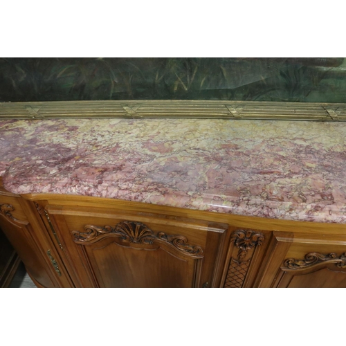 236 - Vintage French Louis XV style marble top enfilade sideboard, approx 102cm H x 245cm W x 56cm D
