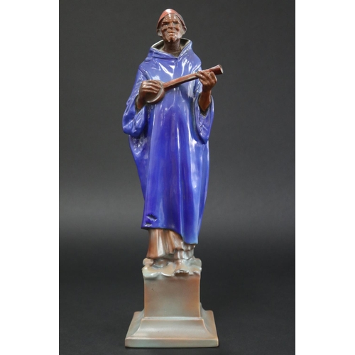 211 - Rare Royal Doulton, Moorish Minstrel in blue, approx 33.5cm H x 9cm W x 9cm D