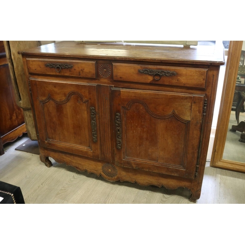 256 - Antique early 19th century French buffet, with two doors and two top drawers, approx 104cm H x 141cm... 