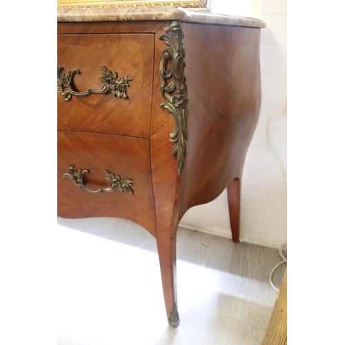 274 - Vintage French Louis XV revival marble topped two drawer commode, approx 84cm H 127cm W x 52cm D