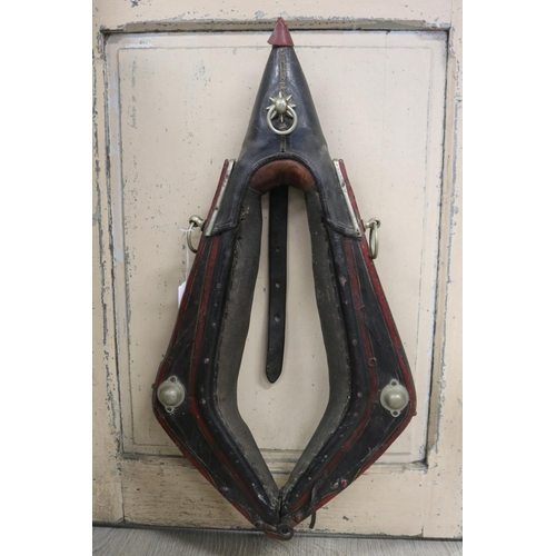 216 - Antique French leather horses collar, approx 78cm H x 40cm W