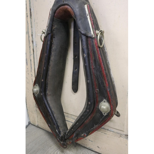 216 - Antique French leather horses collar, approx 78cm H x 40cm W