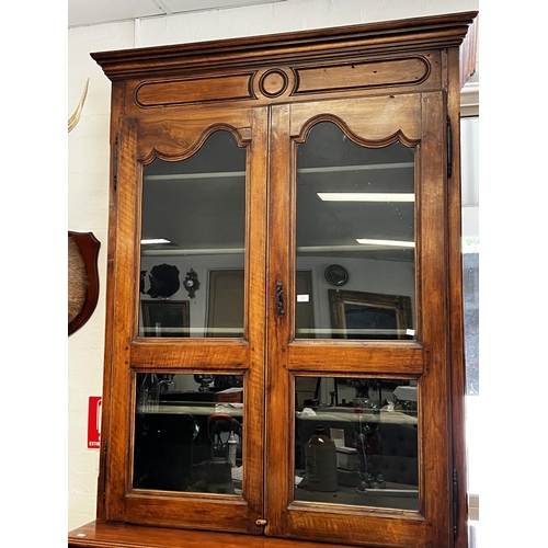 316 - Antique early 19th century French walnut two height buffet bookcase, shaped two section glazed top, ... 