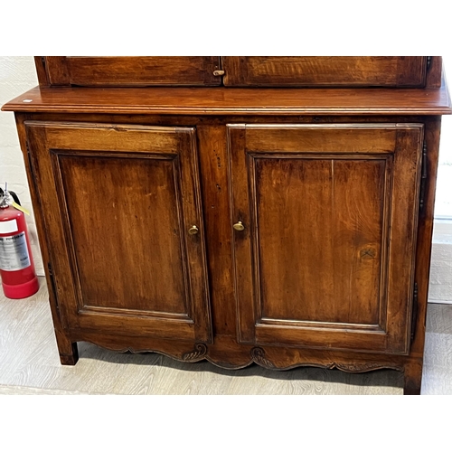 316 - Antique early 19th century French walnut two height buffet bookcase, shaped two section glazed top, ... 