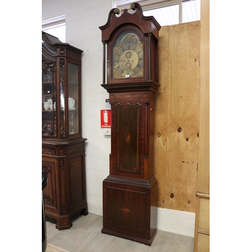 336 - Antique English Georgian longcase clock, eight day movement by John Adamson London, inlaid mahogany ... 