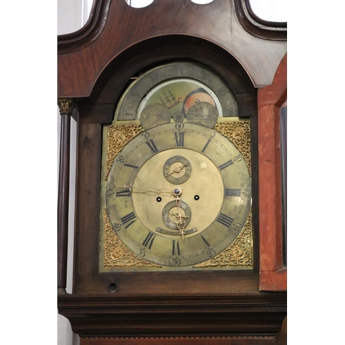 336 - Antique English Georgian longcase clock, eight day movement by John Adamson London, inlaid mahogany ... 