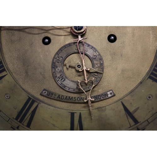 336 - Antique English Georgian longcase clock, eight day movement by John Adamson London, inlaid mahogany ... 