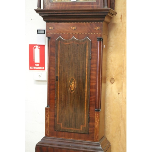 336 - Antique English Georgian longcase clock, eight day movement by John Adamson London, inlaid mahogany ... 