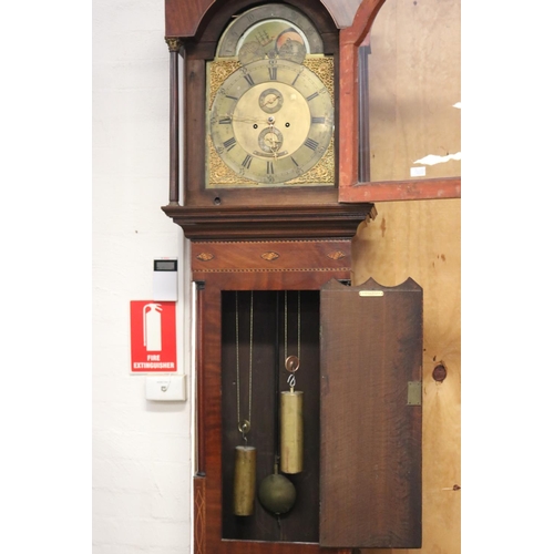 336 - Antique English Georgian longcase clock, eight day movement by John Adamson London, inlaid mahogany ... 