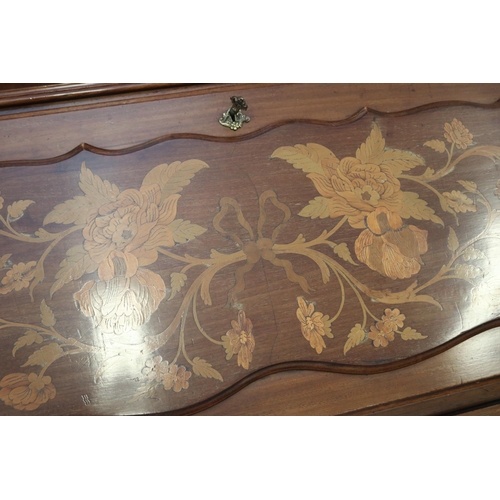 348 - Antique 19th century French floral marquetry  bureau bookcase, shaped fall front, fitted interior, w... 