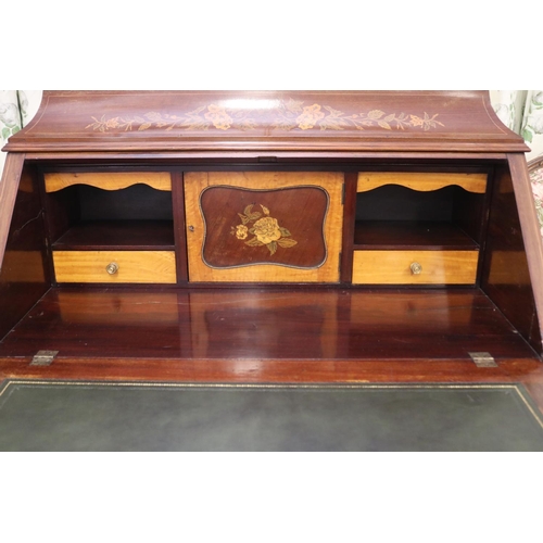 348 - Antique 19th century French floral marquetry  bureau bookcase, shaped fall front, fitted interior, w... 
