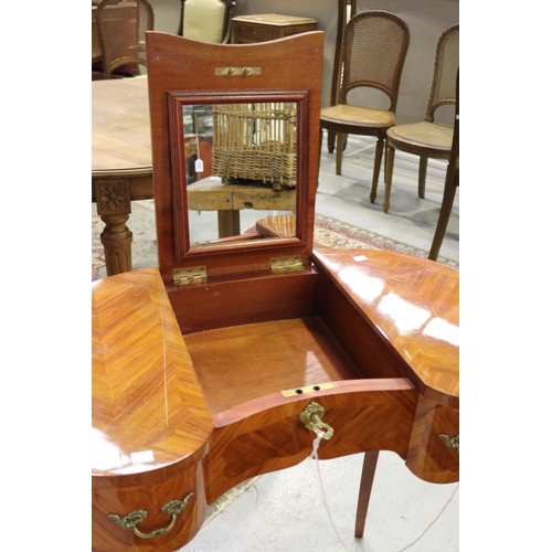 358 - Vintage French kidney shaped Louis XV style ladies dressing table, with lift up mirror to center, ap... 