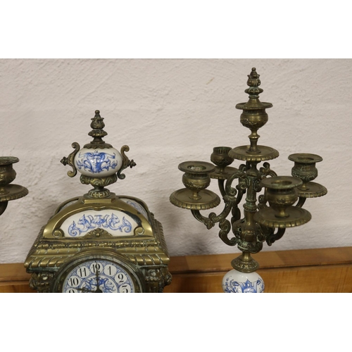 380 - Antique French blue and white porcelain mounted garniture set, in the renaissance revival style, no ... 