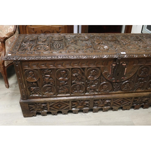 398 - Antique Italian 17th century Renaissance Revival Walnut Cassone well carved with alternating medalli... 