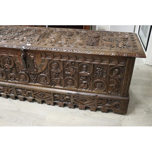 398 - Antique Italian 17th century Renaissance Revival Walnut Cassone well carved with alternating medalli... 