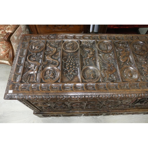 398 - Antique Italian 17th century Renaissance Revival Walnut Cassone well carved with alternating medalli... 