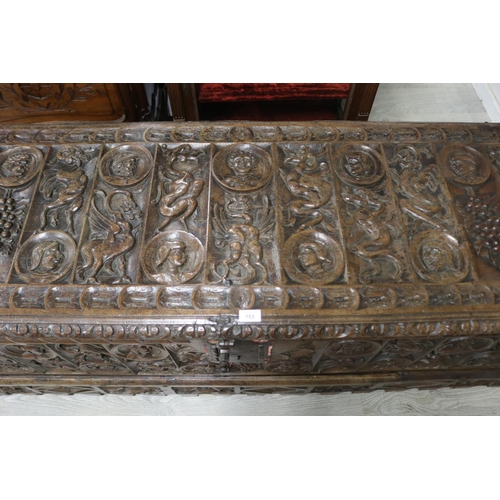 398 - Antique Italian 17th century Renaissance Revival Walnut Cassone well carved with alternating medalli... 