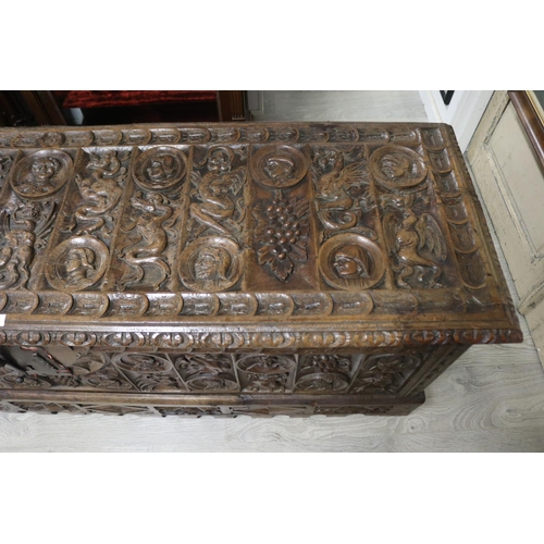 398 - Antique Italian 17th century Renaissance Revival Walnut Cassone well carved with alternating medalli... 