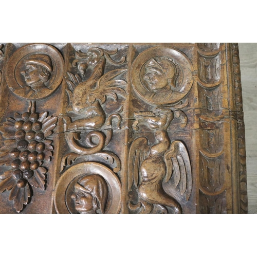 398 - Antique Italian 17th century Renaissance Revival Walnut Cassone well carved with alternating medalli... 