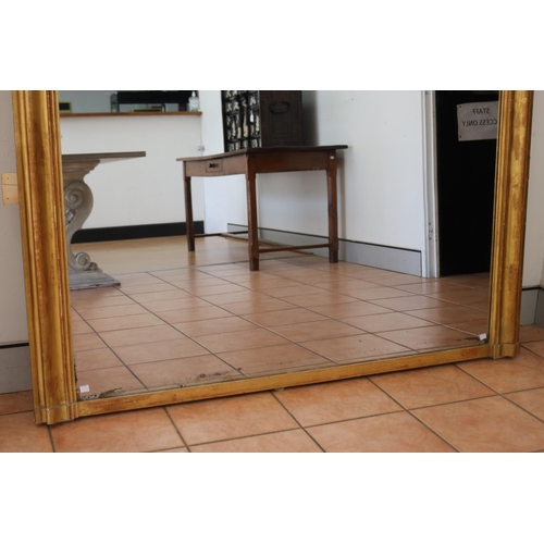 408 - Imposing large antique French gilt surround mirror, elaborate C scroll pierced crest, approx 252cm H... 