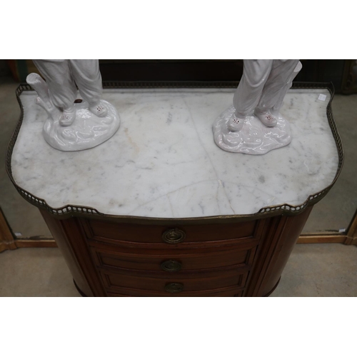 409 - Antique French Louis XVI style marble topped commode, with a pierced gallery, approx 78cm H x 77cm W... 