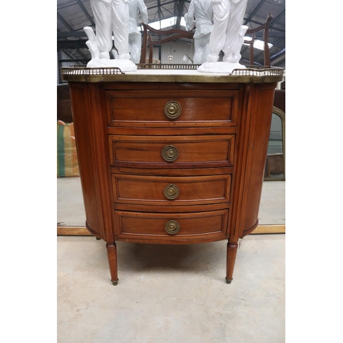 409 - Antique French Louis XVI style marble topped commode, with a pierced gallery, approx 78cm H x 77cm W... 
