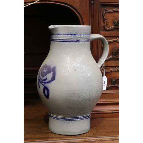 414 - Antique German glazed stoneware jug, approx 31cm H