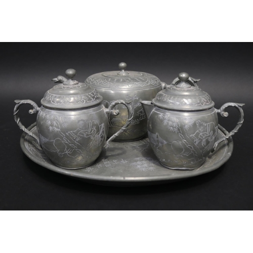 204 - Chinese Huikee polished pewter service