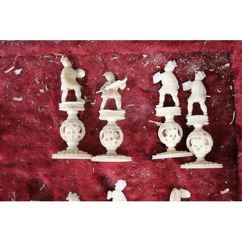 209 - Antique Chinese export ivory puzzle ball chess set, some damages