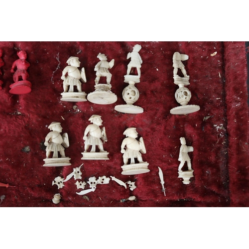 209 - Antique Chinese export ivory puzzle ball chess set, some damages