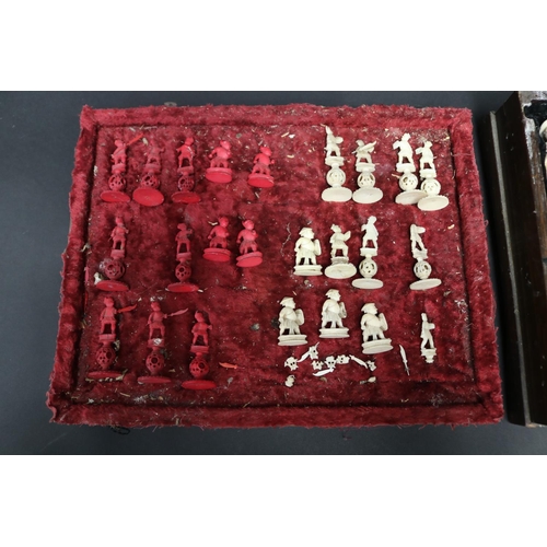 209 - Antique Chinese export ivory puzzle ball chess set, some damages