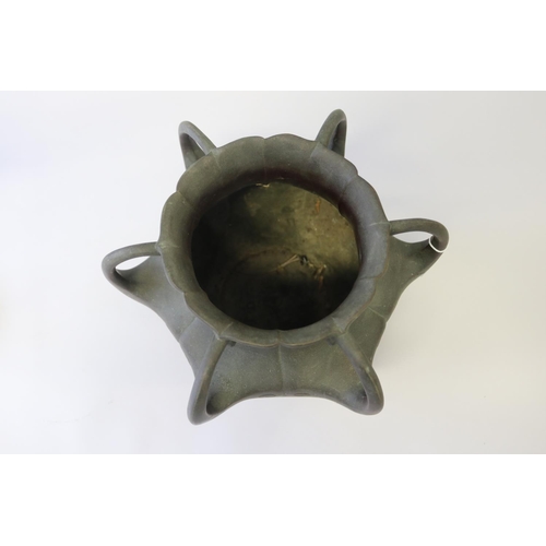 292 - Unusual Japanese bronze six handled vase, in the organic form, approx 25cm H x 29cm W