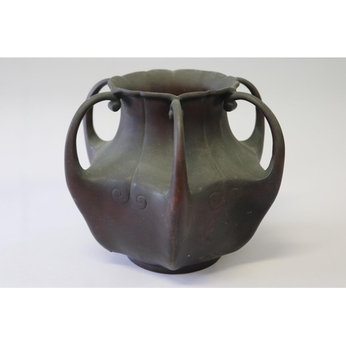 292 - Unusual Japanese bronze six handled vase, in the organic form, approx 25cm H x 29cm W