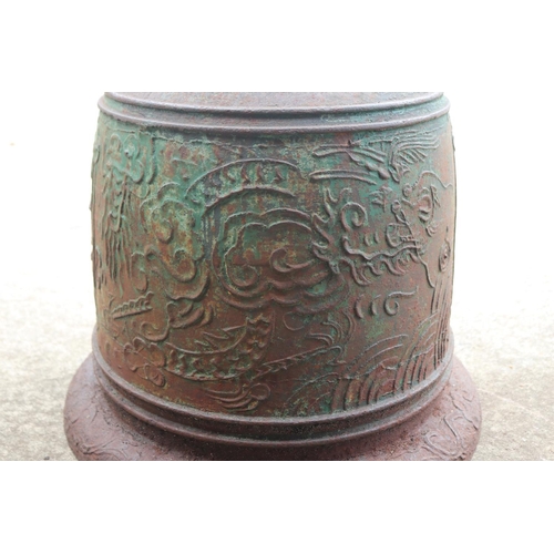 297 - Large antique Chinese Qing dynasty cast iron temple bell, cast in relief inscriptions- Favorable wea... 