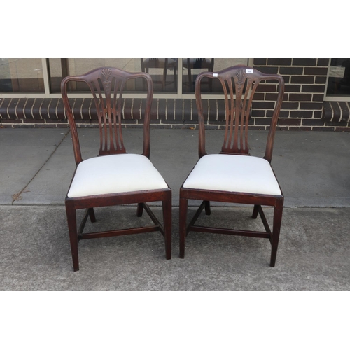 300 - Pair of late 18th century English mahogany pierced fan back dining chairs, drop in seats, all standi... 