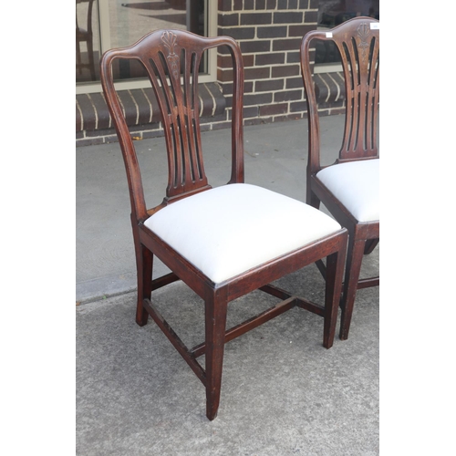 300 - Pair of late 18th century English mahogany pierced fan back dining chairs, drop in seats, all standi... 