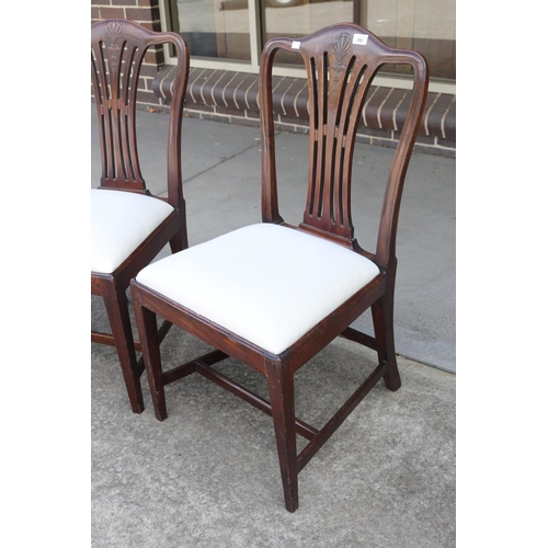 300 - Pair of late 18th century English mahogany pierced fan back dining chairs, drop in seats, all standi... 