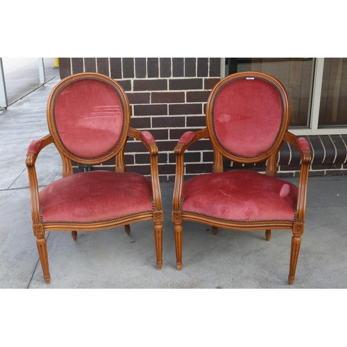 369 - Pair of French Louis XVI revival beech framed armchairs (2)