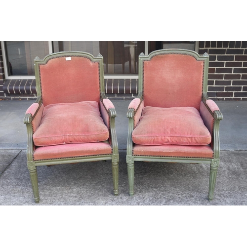 370 - Pair of French Louis XVI style painted frame armchairs (2)