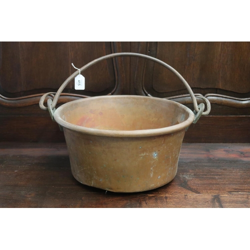 415 - Antique French copper swing handle preserving pan, approx 19cm H ex handle x 38cm Dia
