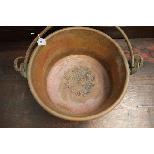 415 - Antique French copper swing handle preserving pan, approx 19cm H ex handle x 38cm Dia