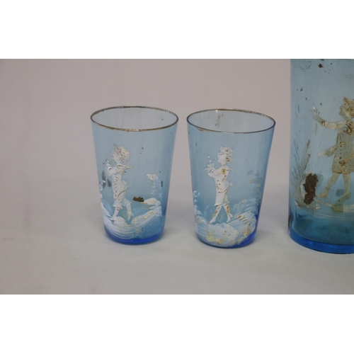 222 - Four antique Mary Gregory blue glass beakers (4)