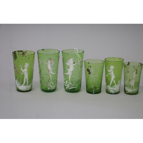 224 - Collection of antique Mary Gregory green glass beakers (10)