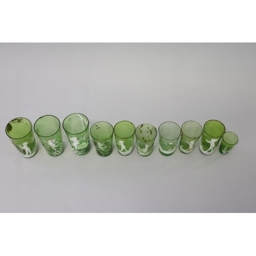 224 - Collection of antique Mary Gregory green glass beakers (10)