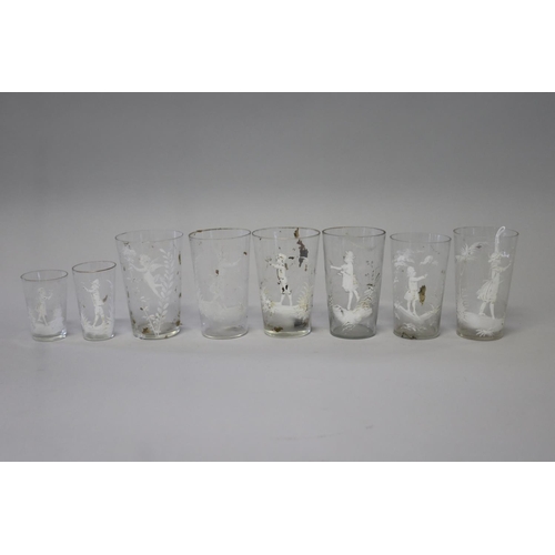 226 - Collection of eight antique Mary Gregory clear glass beakers (8)