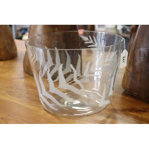 241 - Large fern etched glass vase, approx 17cm H x 24cm Dia