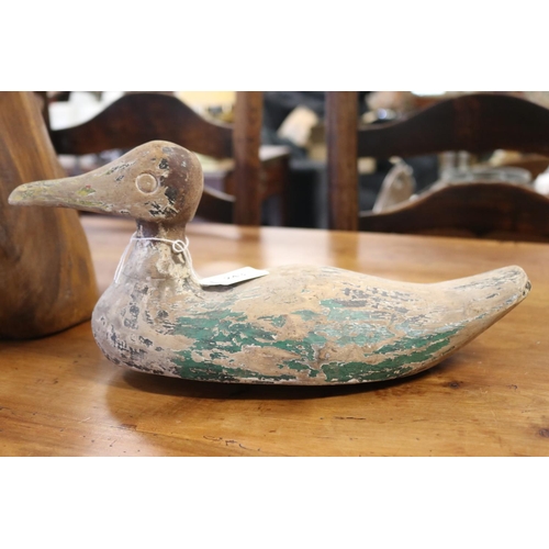 243 - Wooden pond duck with old paint, approx 16cm H x 34cm L